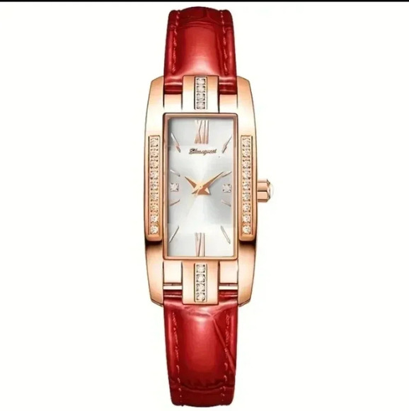 Luxury Women's Square Rose Golden Watch RED..NWT - Picture 2 of 5